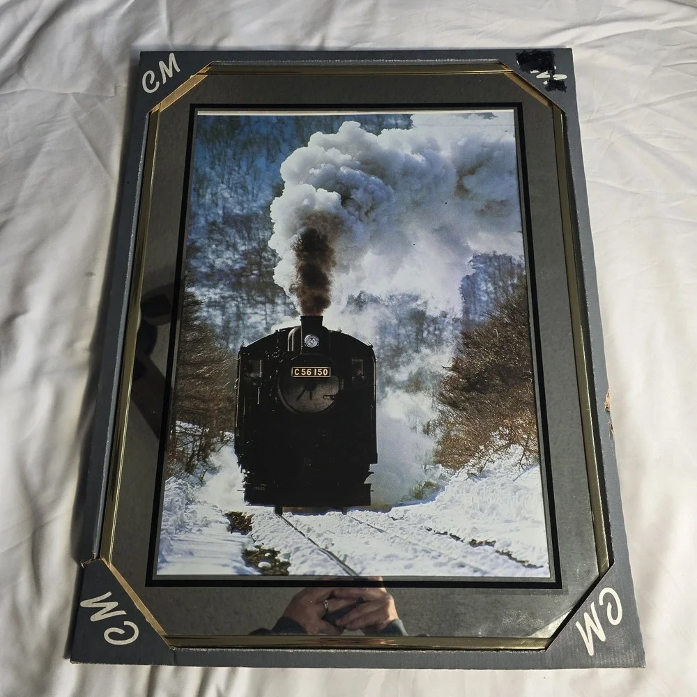 Vintage Photo Steam Engine Locomotive C56150 Train Winter Snow Smoke Frames NWT